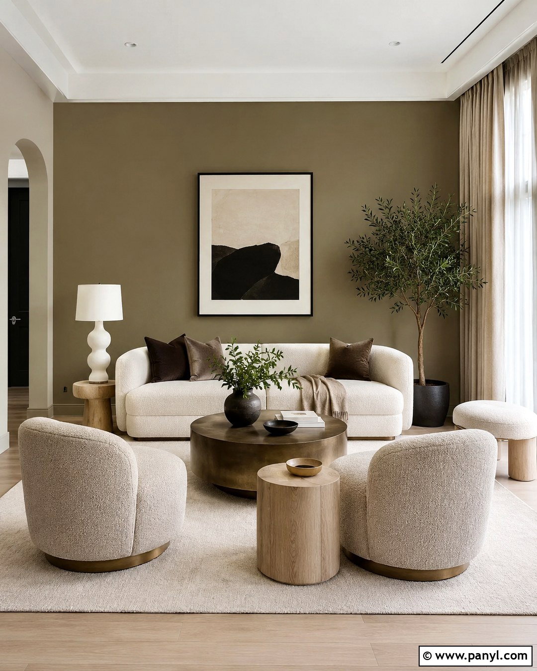Khaki Accent Wall With Cream Sofa - 20 Khaki Accent Wall Ideas