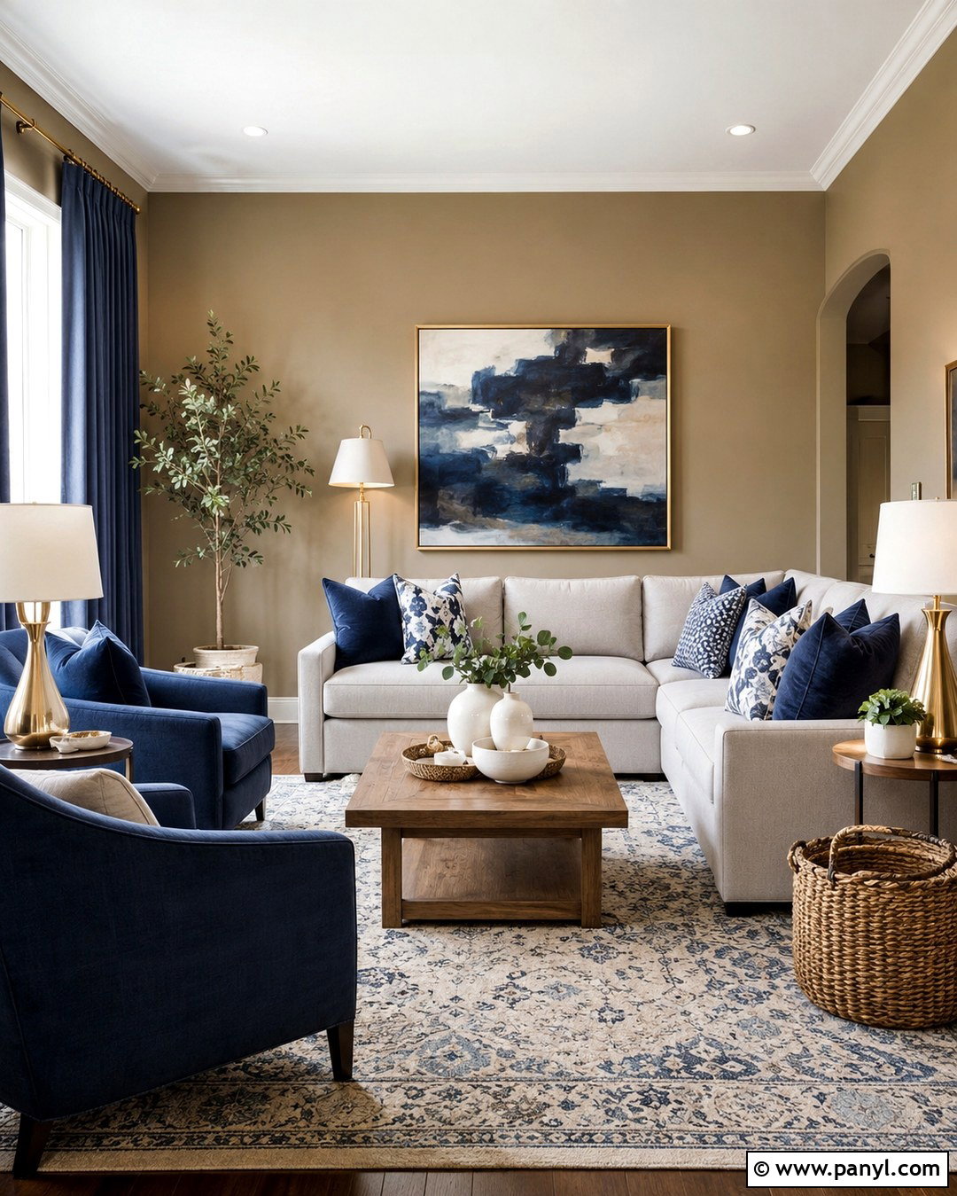 Khaki Accent Wall With Navy Decor - 20 Khaki Accent Wall Ideas