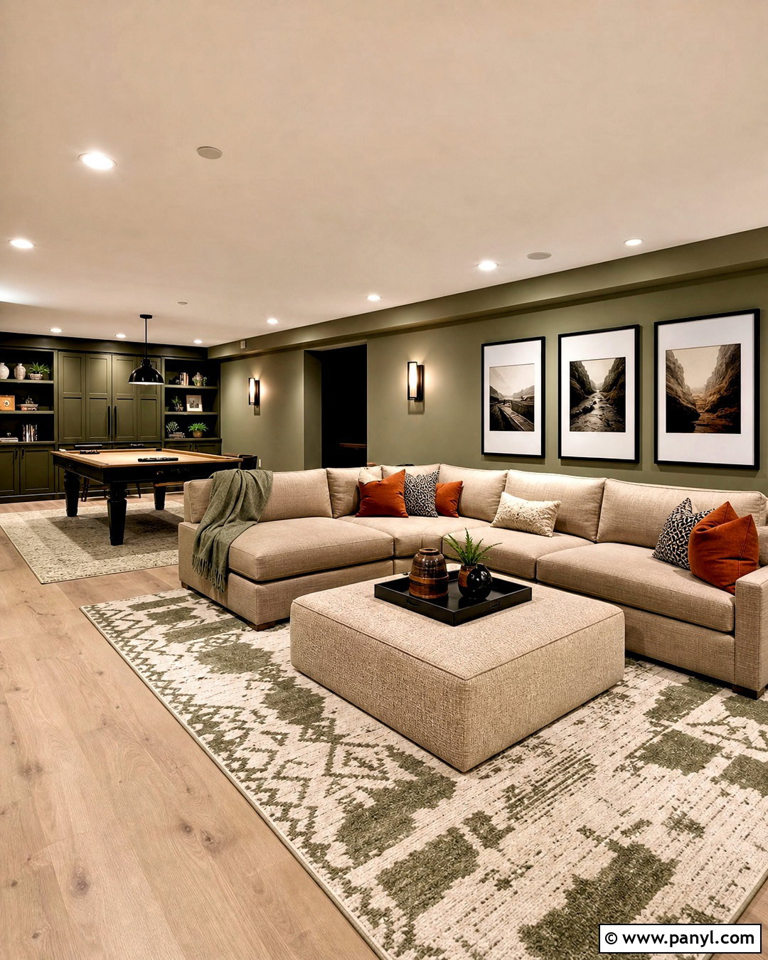 Khaki Green Basement - 20 green painted rooms