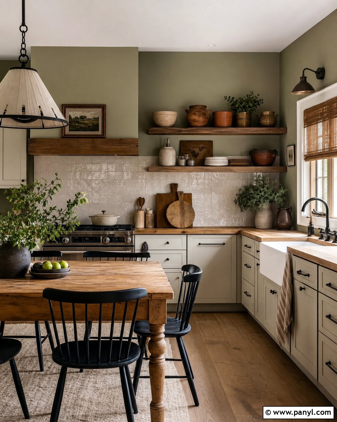 Khaki Green Farmhouse Kitchen Walls - 30 Green Color Wall Ideas