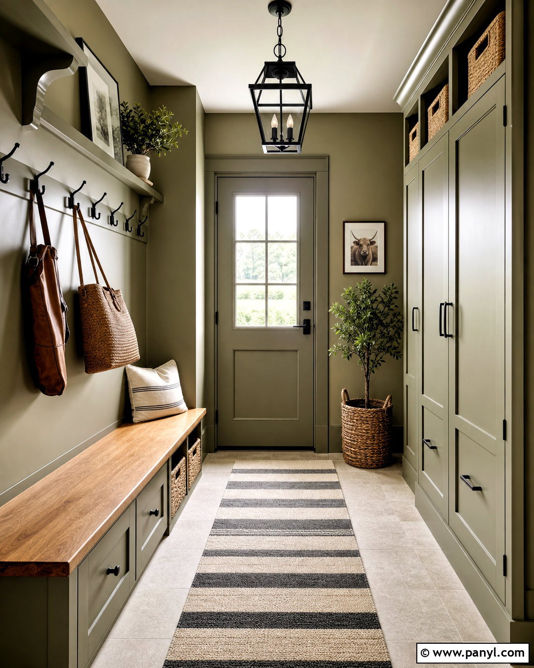 Khaki Green Mudroom - 20 green wall color ideas