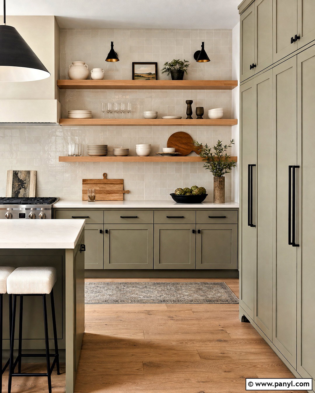 Khaki Kitchen With Open Shelving - 20 khaki kitchen ideas