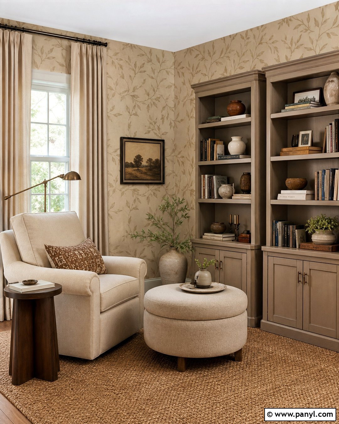 Khaki Leaf Wallpaper Reading Room - 30 neutral colors wallpaper ideas