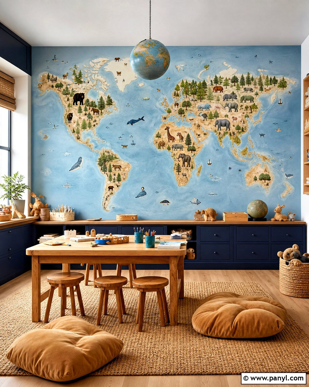 Kids Playroom World Map Wall - 20 kids playroom wall ideas