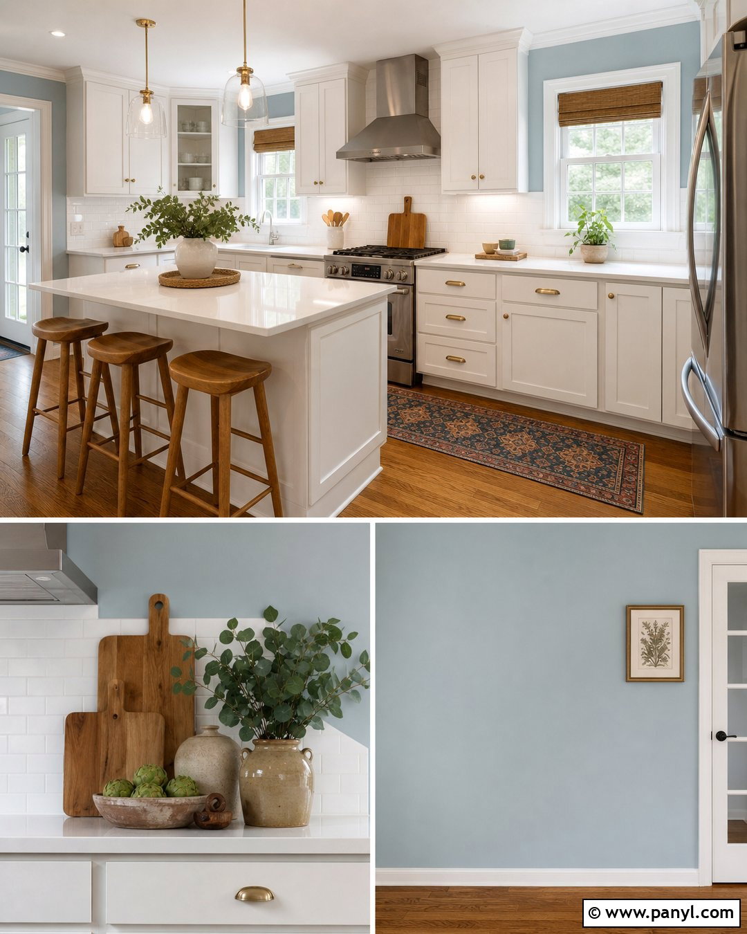 Kitchen With Light Blue Walls And White Cabinets - 50 light blue walls