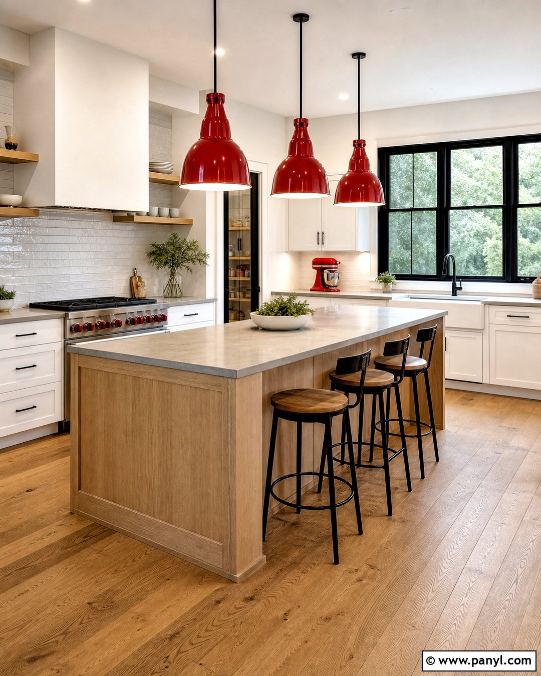 Kitchen With Red Pendant Lights - 20 kitchen with red accents