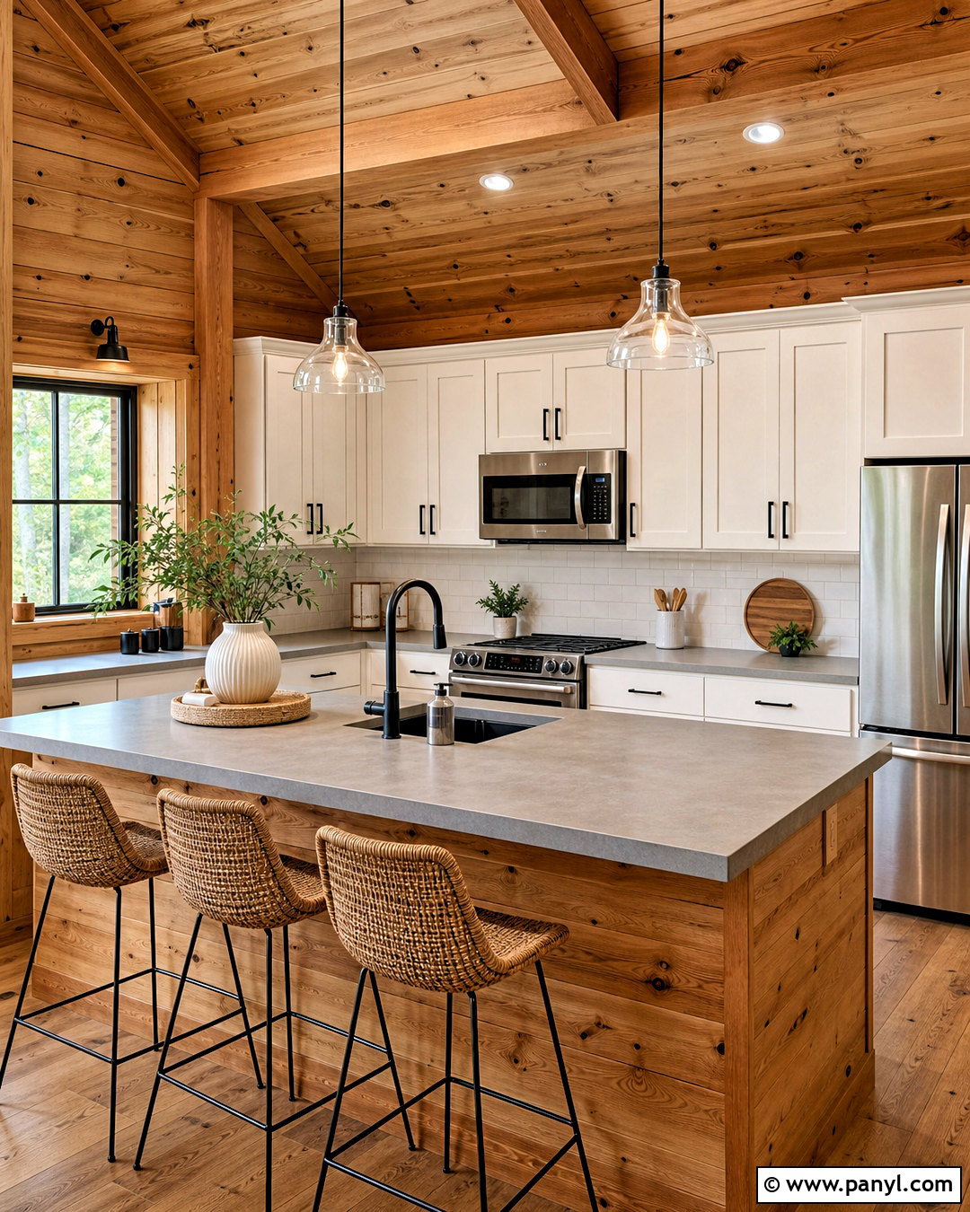 Knotty Pine Cabin Kitchen With White Cabinets - 20 knotty pine cabin ideas