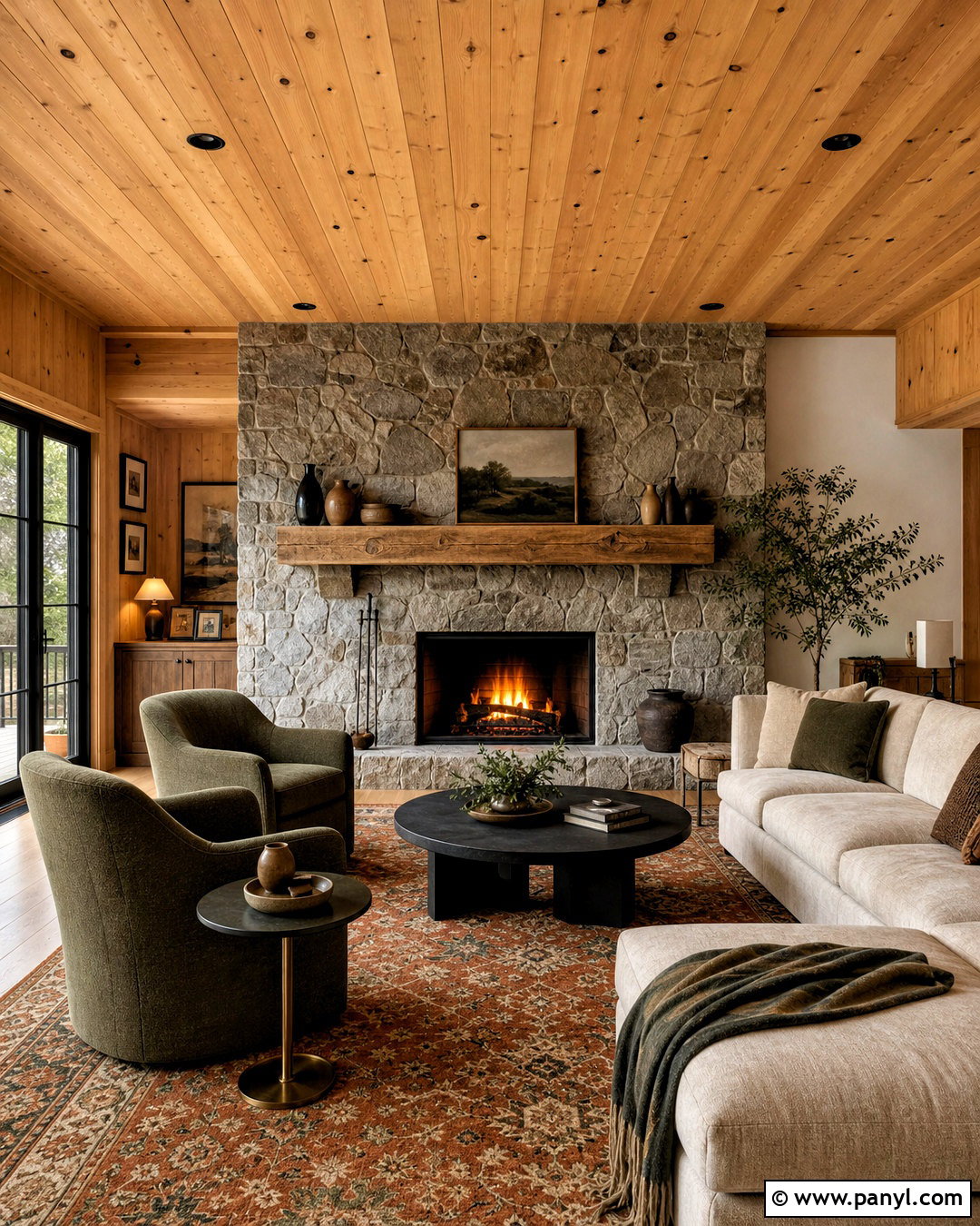 Knotty Pine Ceiling With Stone Fireplace - 20 knotty pine ceiling ideas
