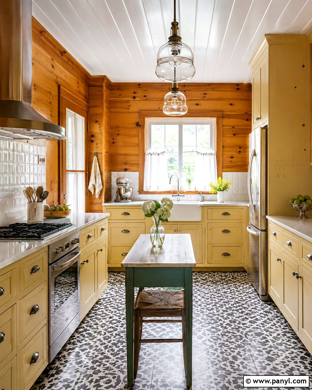 Knotty Pine Kitchen With Buttery Yellow Cabinets - 20 Knotty Pine Walls Color Schemes Kitchen Ideas