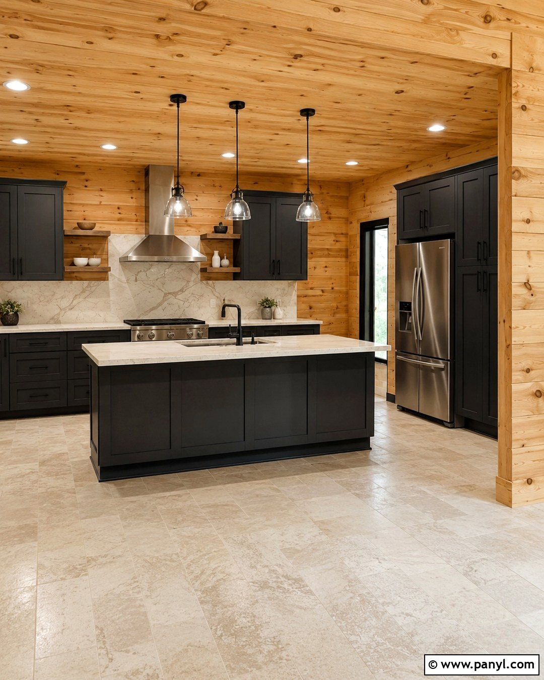 Knotty Pine Kitchen With Charcoal Gray Cabinets - 20 Knotty Pine Walls Color Schemes Kitchen Ideas