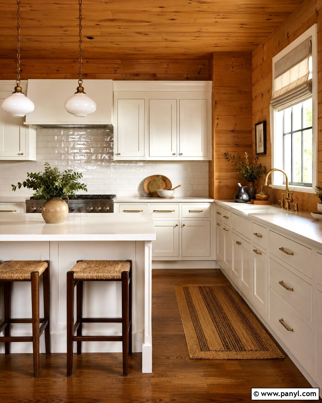 Knotty Pine Kitchen With Creamy White Cabinets - 20 Knotty Pine Walls Color Schemes Kitchen Ideas