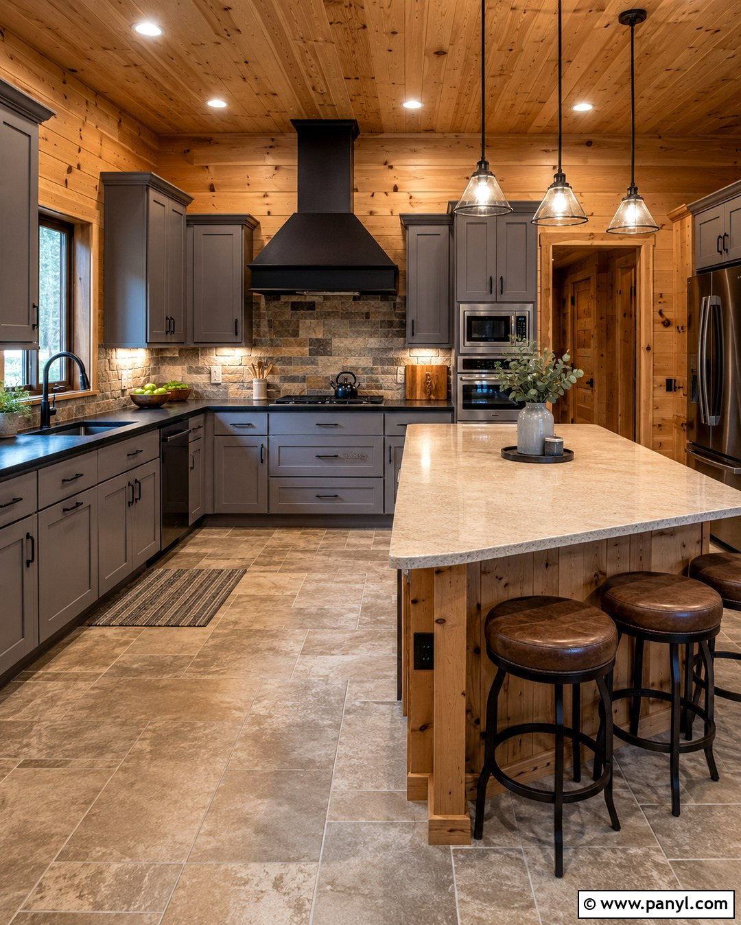 Knotty Pine Kitchen With Natural Stone Colors - 20 Knotty Pine Walls Color Schemes Kitchen Ideas