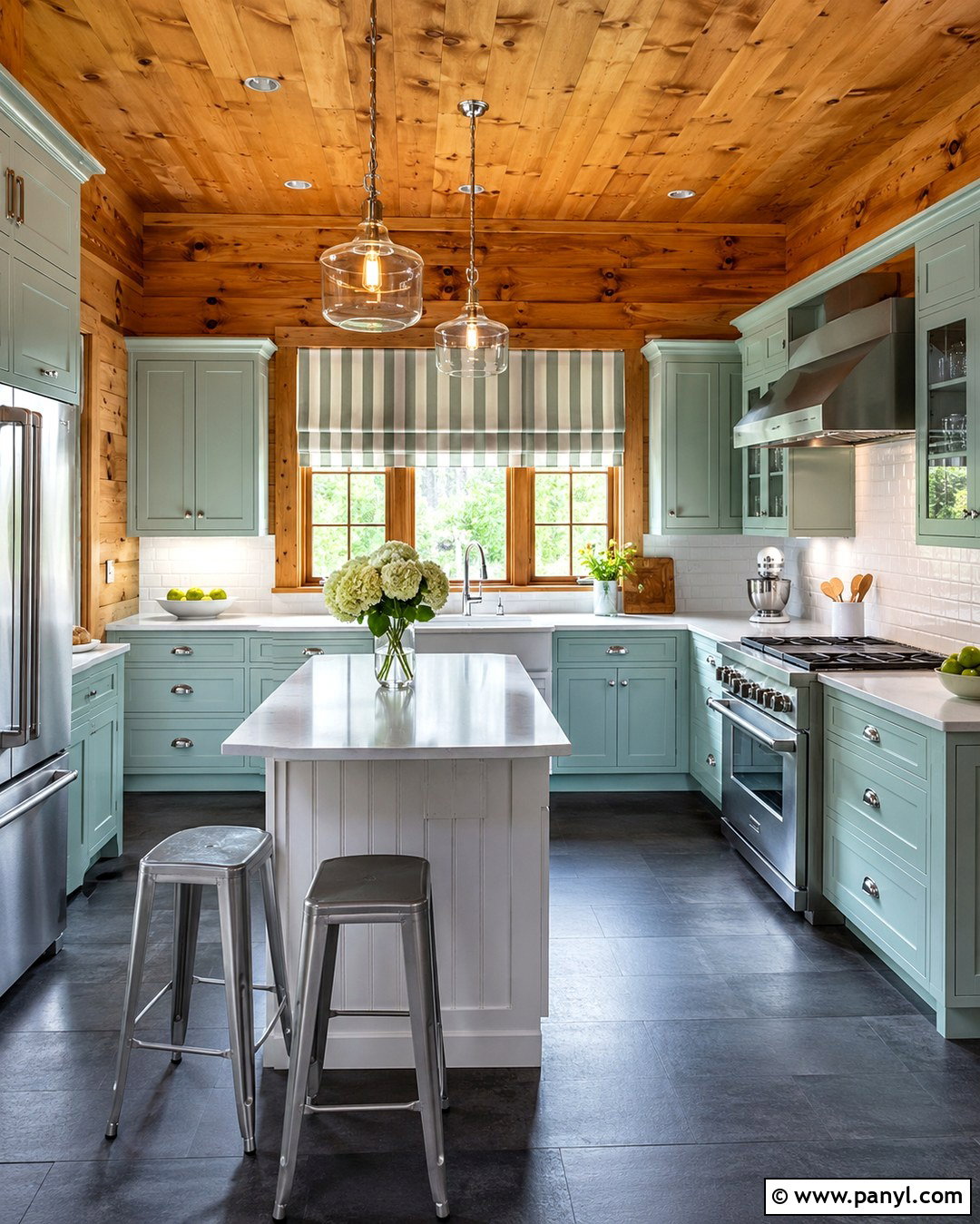 Knotty Pine Kitchen With Pale Aqua Cabinets - 20 Knotty Pine Walls Color Schemes Kitchen Ideas
