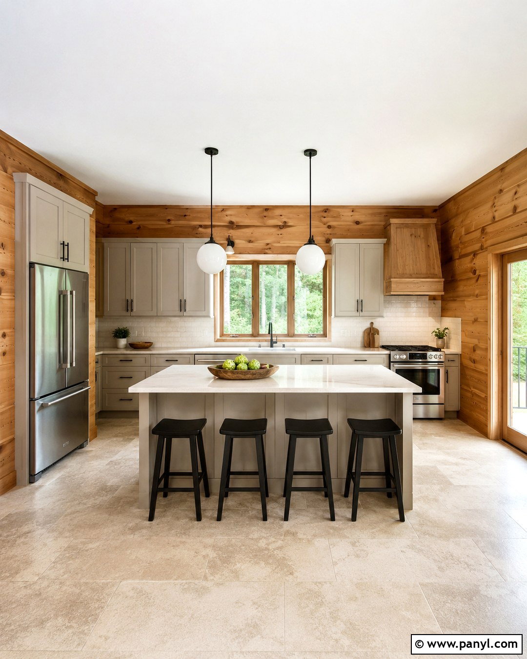 Knotty Pine Kitchen With Soft Gray Cabinets - 20 Knotty Pine Walls Color Schemes Kitchen Ideas