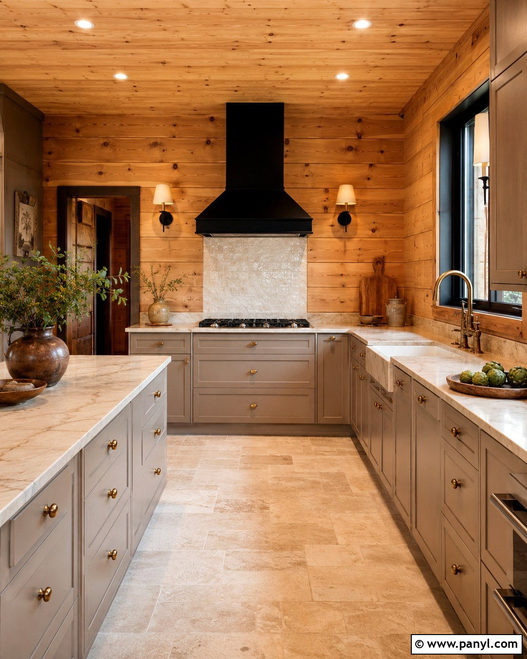 Knotty Pine Kitchen With Warm Greige Cabinets - 20 Knotty Pine Walls Color Schemes Kitchen Ideas
