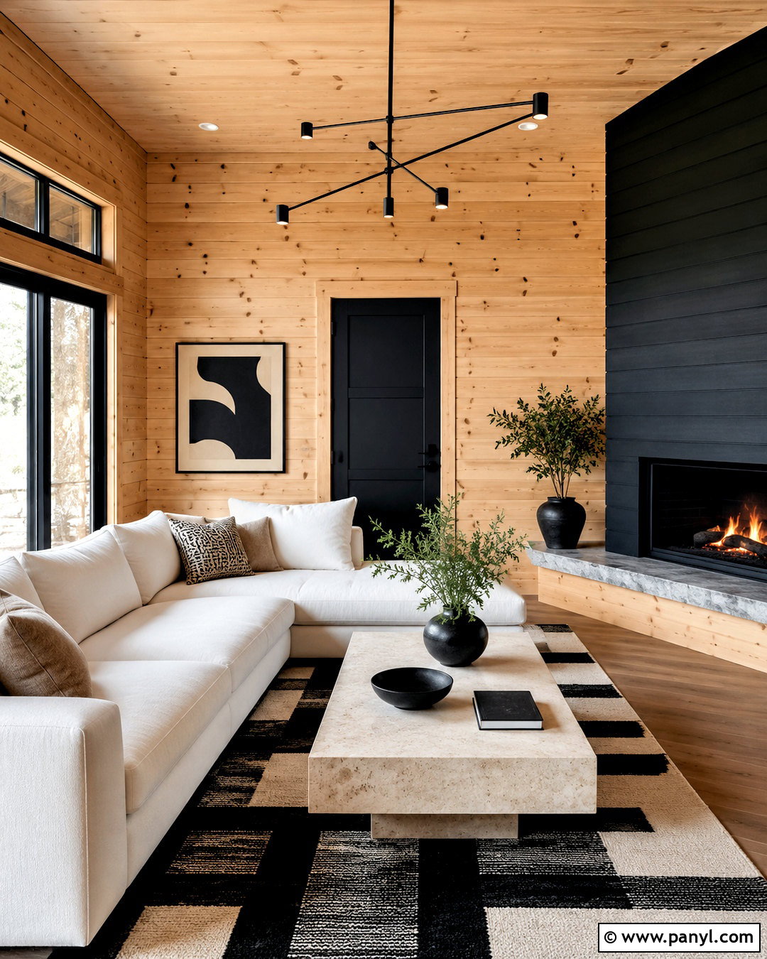 Knotty Pine Walls With Black And Bright White - 40 Knotty Pine Walls Color Schemes