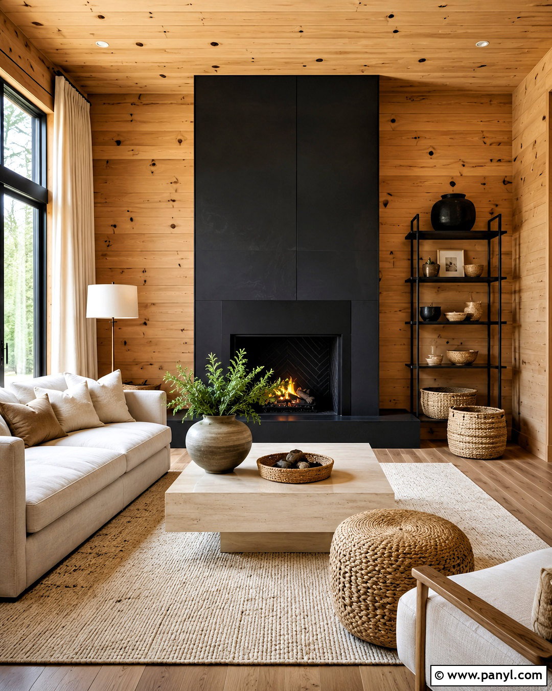 Knotty Pine Walls With Black And Linen White - 40 Knotty Pine Walls Color Schemes