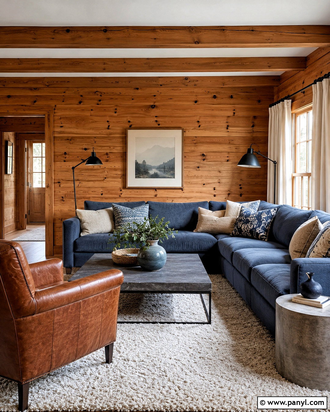Knotty Pine Walls With Blue Gray And Cognac - 40 Knotty Pine Walls Color Schemes