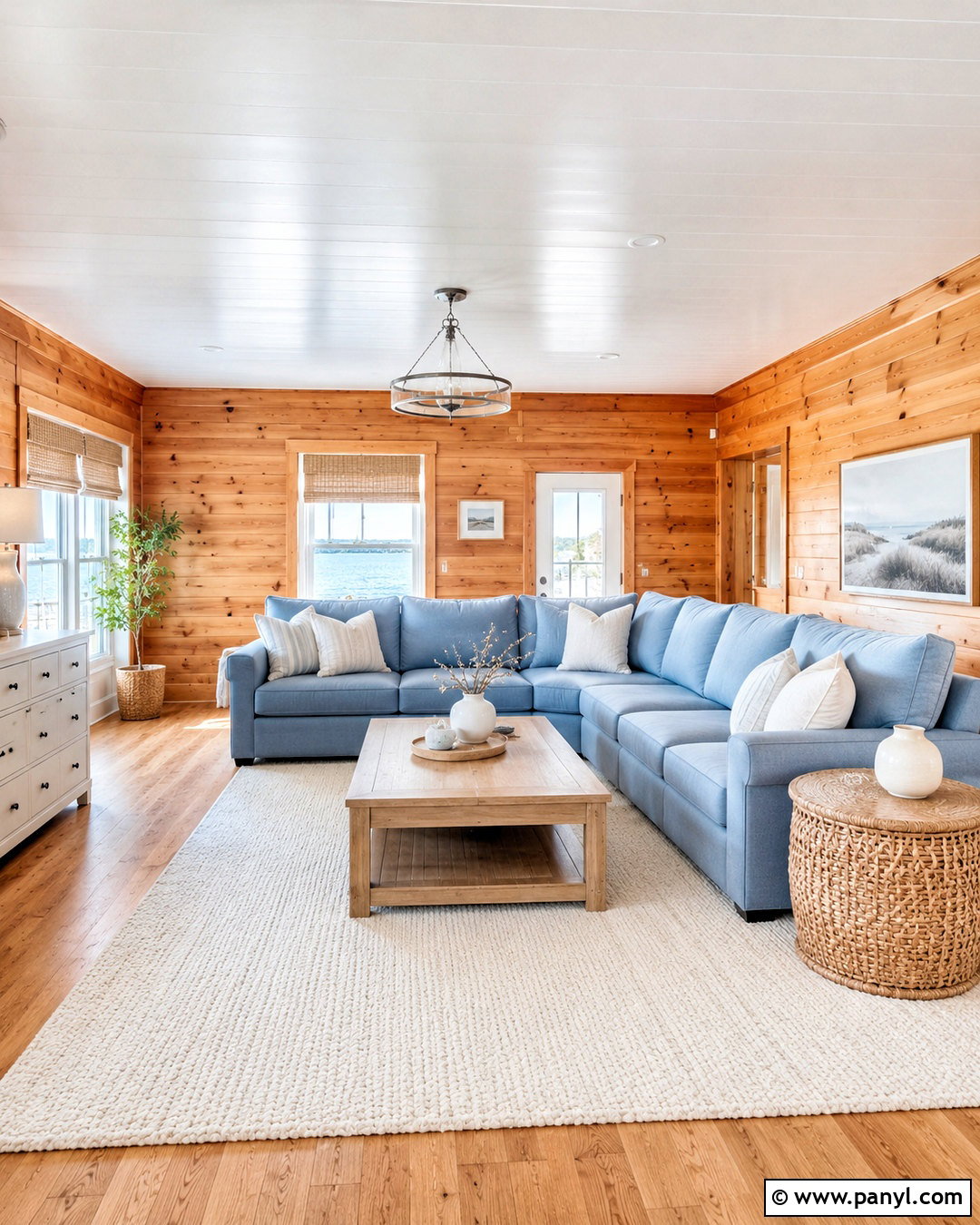 Knotty Pine Walls With Coastal Blue And Crisp White - 40 Knotty Pine Walls Color Schemes