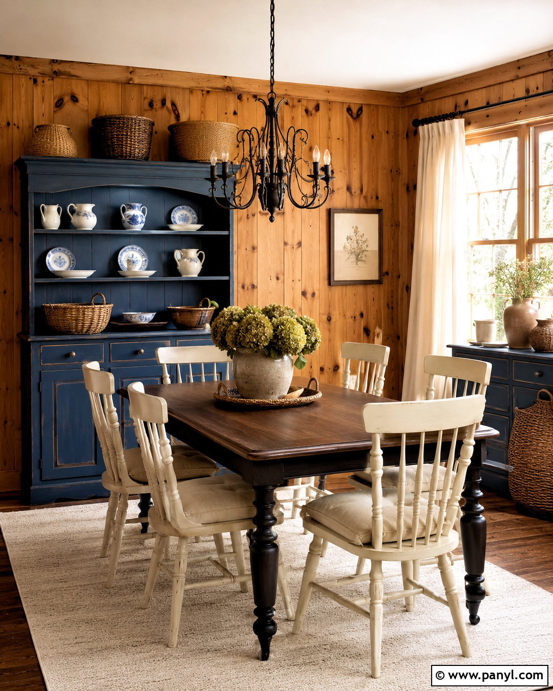 Knotty Pine Walls With Country Blue And Cream - 40 Knotty Pine Walls Color Schemes