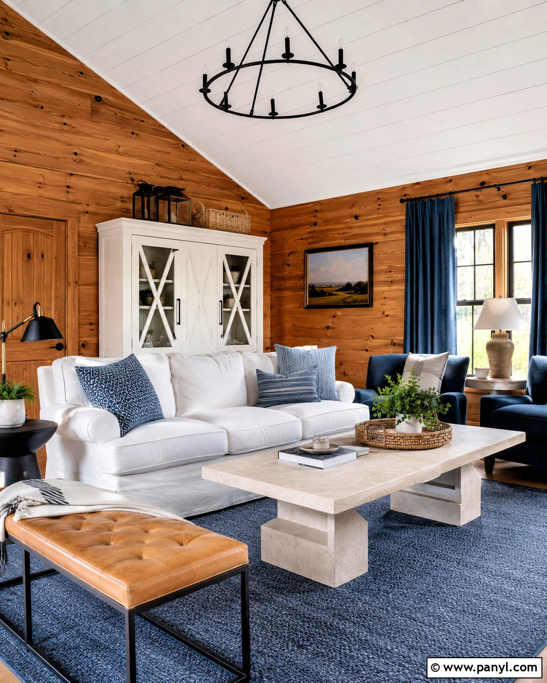 Knotty Pine Walls With Farmhouse White And Denim Blue - 40 Knotty Pine Walls Color Schemes