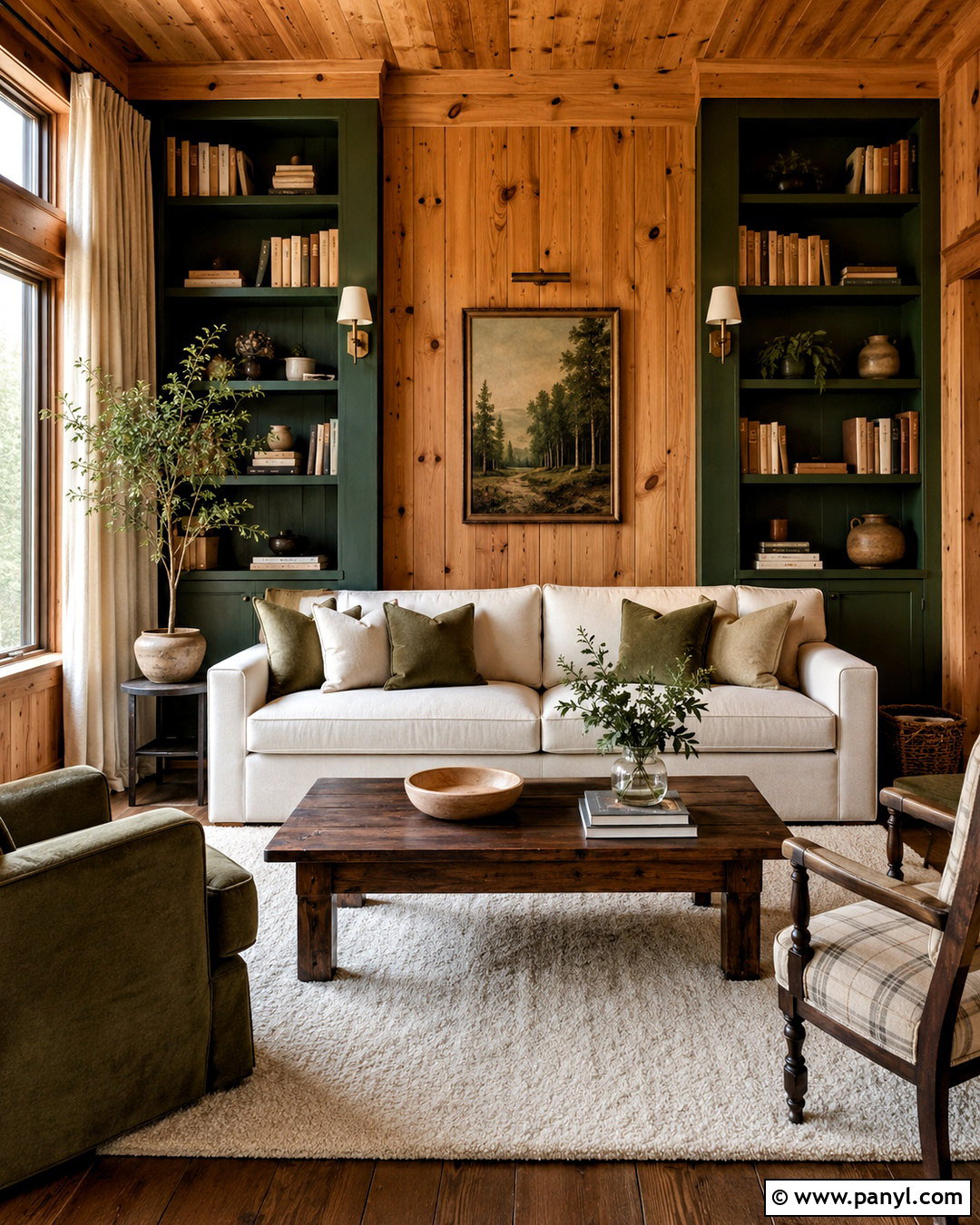 Knotty Pine Walls With Forest Green And Deep Cream - 40 Knotty Pine Walls Color Schemes