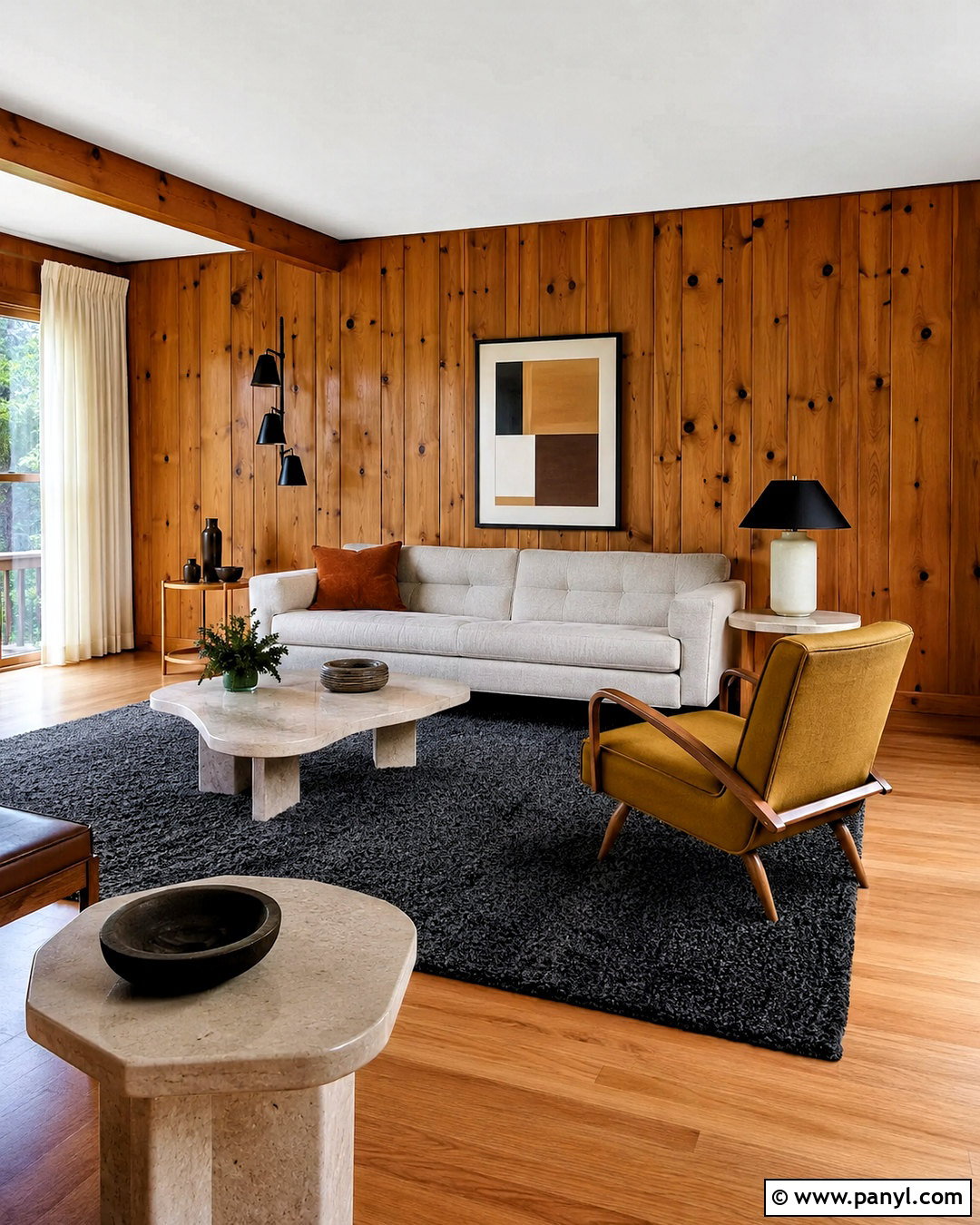 Knotty Pine Walls With Mustard Yellow And Soft Gray - 40 Knotty Pine Walls Color Schemes