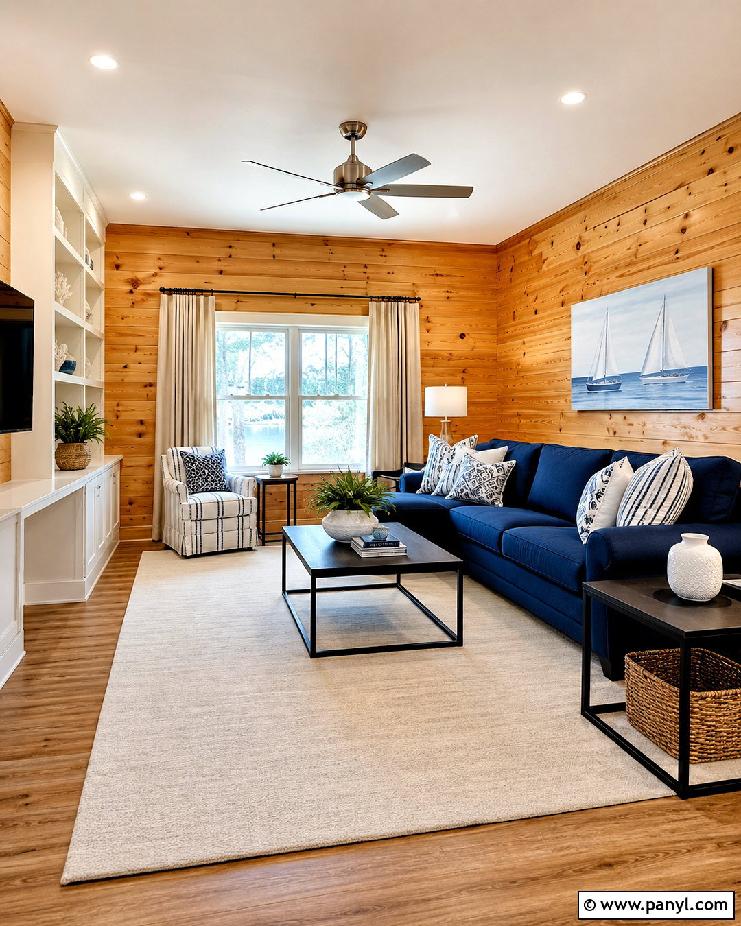 Knotty Pine Walls With Navy Blue And White - 40 Knotty Pine Walls Color Schemes