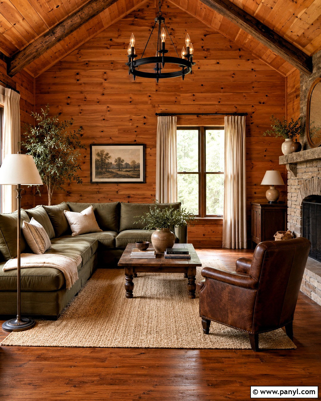 Knotty Pine Walls With Olive Green And Warm Beige - 40 Knotty Pine Walls Color Schemes