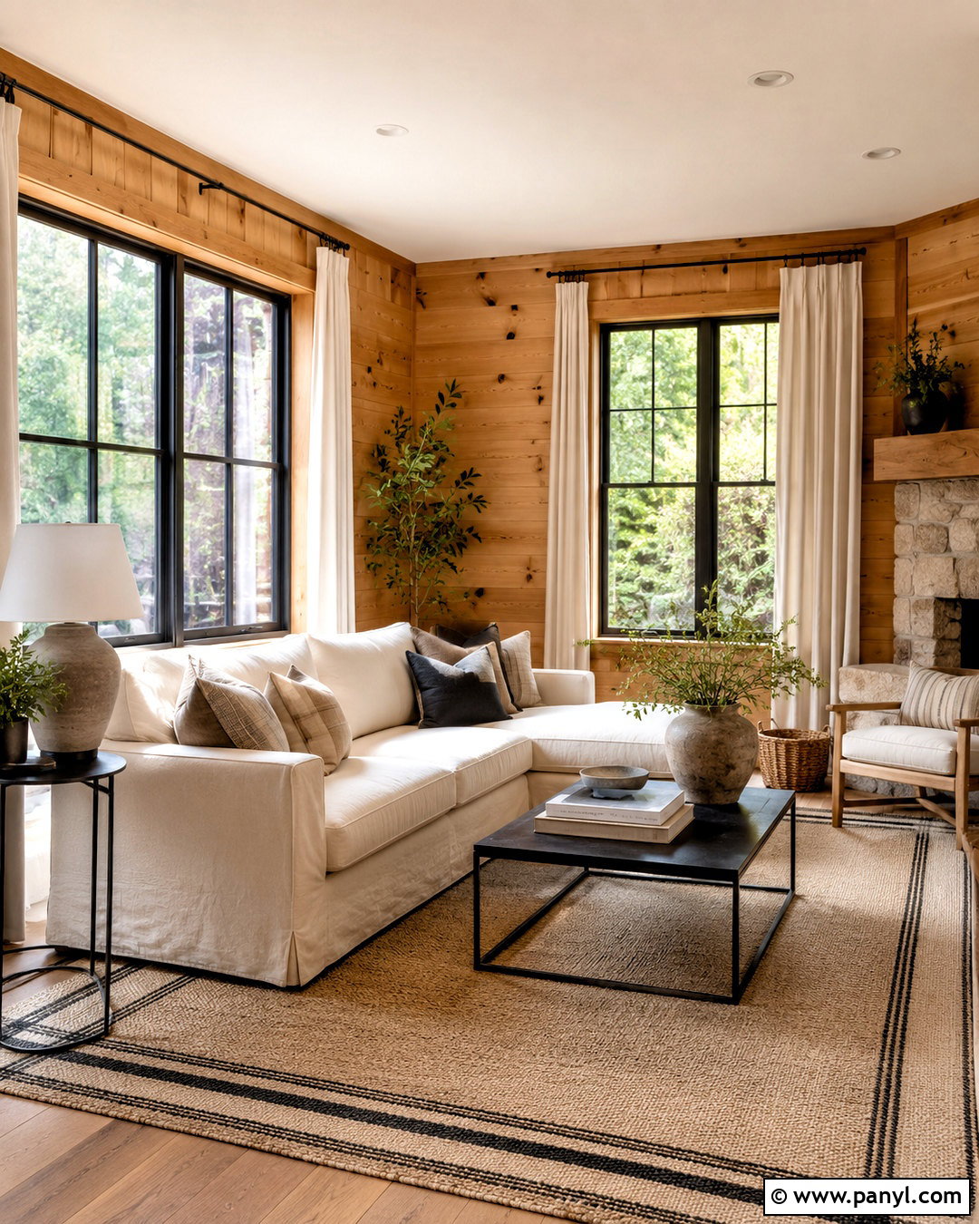 Knotty Pine Walls With Warm White And Matte Black - 40 Knotty Pine Walls Color Schemes
