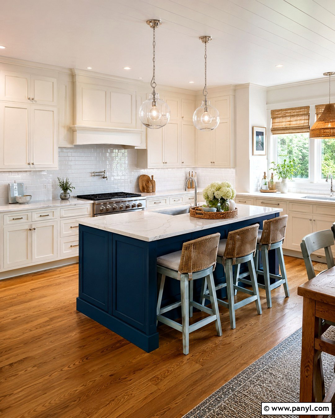 KraftMaid Cottage Cabinets With A Navy Island - 20 Kraftmaid Cottage Color Ideas