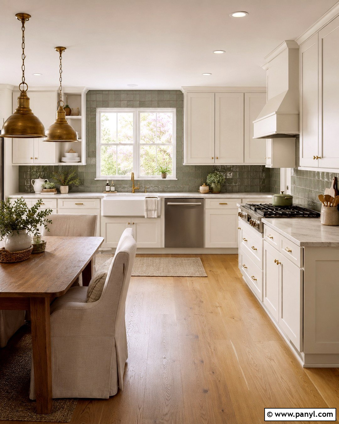 KraftMaid Cottage Cabinets With Sage Green Tile - 20 Kraftmaid Cottage Color Ideas