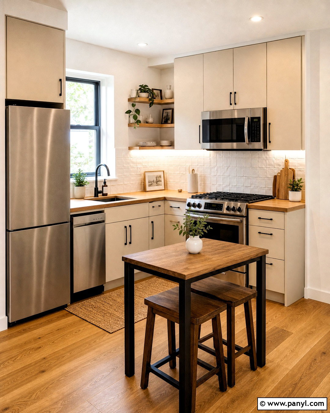 L-Shaped Kitchen With Corner Storage - 20 very small kitchen ideas