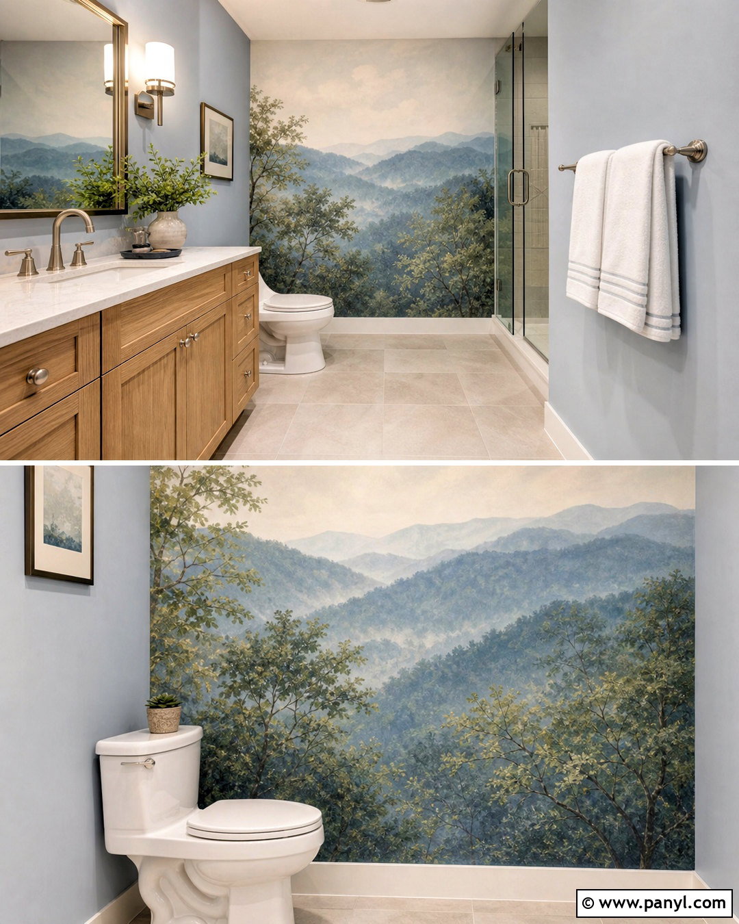Landscape Mural Behind Toilet Accent Wall - 20 behind toilet accent wall ideas