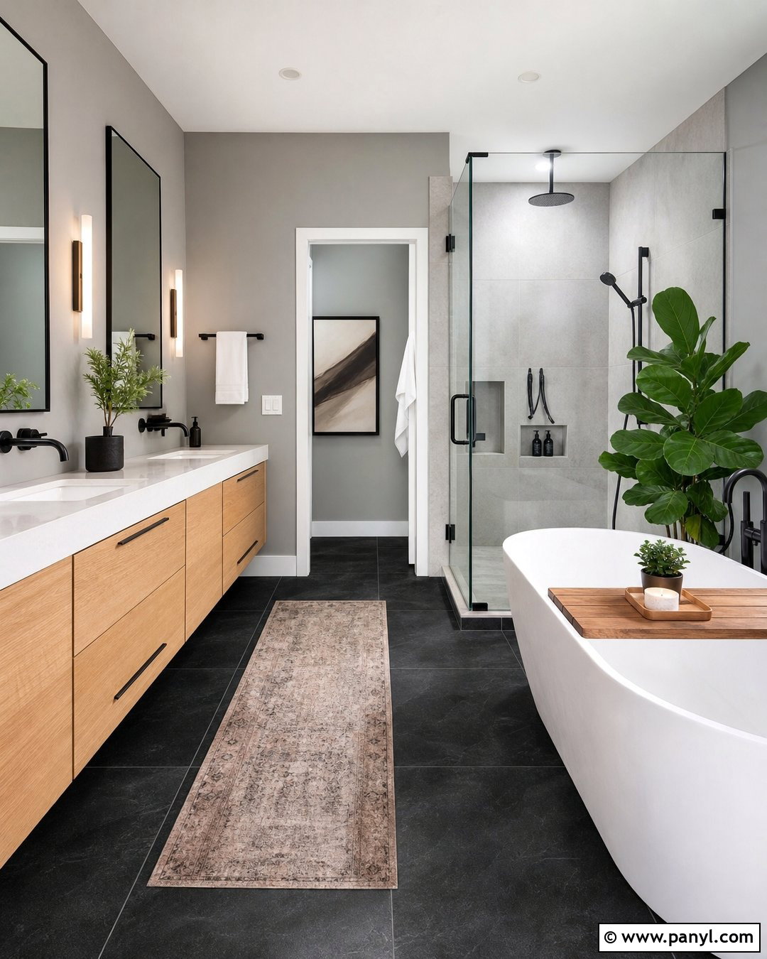 Large Black Porcelain Floor With Gray Walls - 20 Bathroom Black Floor Grey Walls