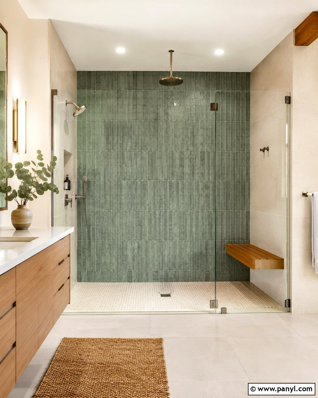 Large Format Green Tile Shower Wall - 20 Green Tile Accent Wall Ideas