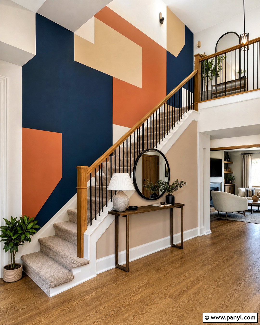 Large Geometric Staircase Mural - 20 geometric feature wall ideas