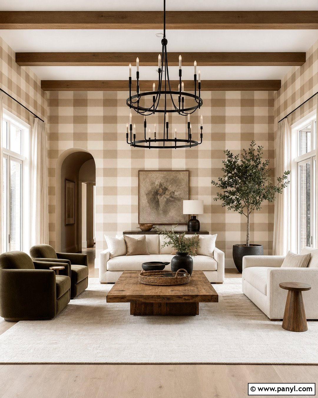 Large Gingham Painted Living Room Walls - 30 Gingham Painted Walls