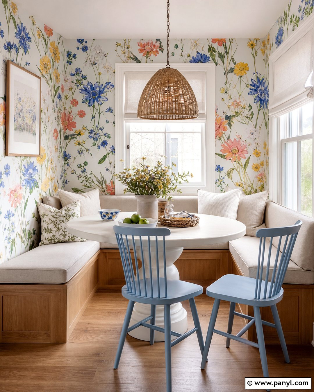 Large Scale Wildflower Wallpaper Breakfast Nook - 20 Floating Whisper - Large Scale Wallpaper Ideas