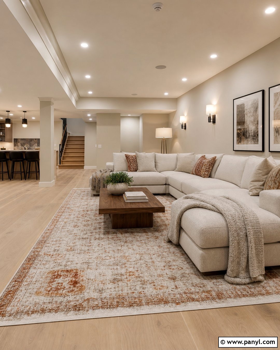 Latte Basement With Warm Lighting - 30 Latte Wall Color Ideas