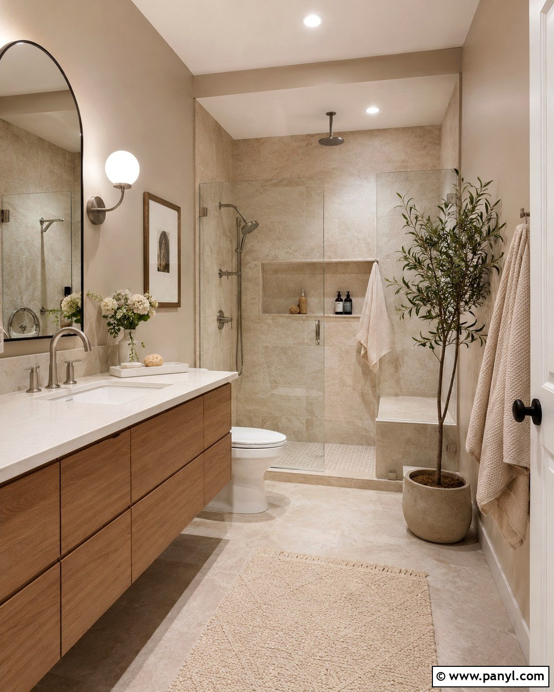Latte Bathroom With Travertine Tile - 20 Late Color Wall Ideas