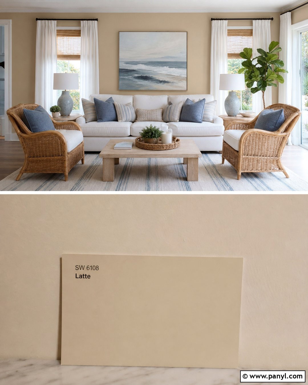 Latte Coastal Living Room - 30 Latte Wall Color Ideas