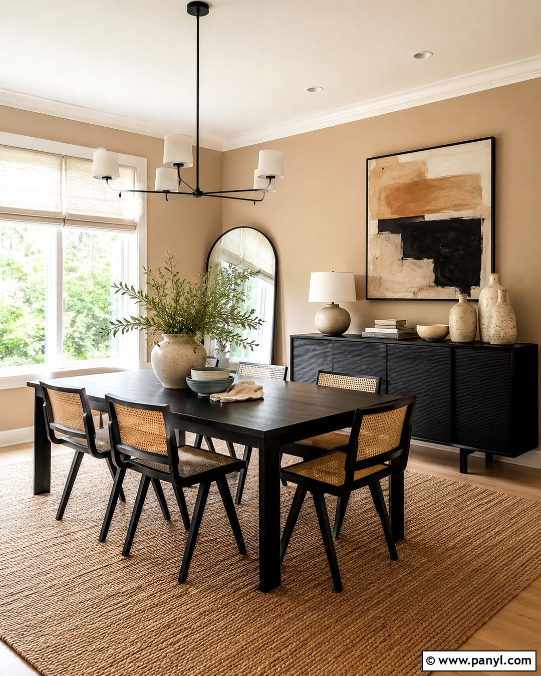 Latte Dining Room With Black Accents - 20 Late Color Wall Ideas