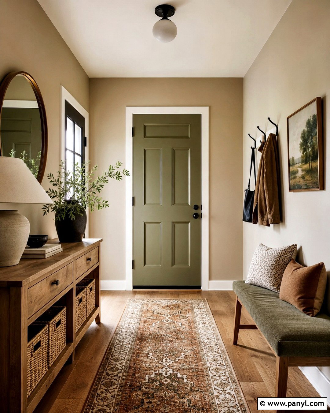 Latte Entryway With Olive Green Accents - 20 Late Color Wall Ideas