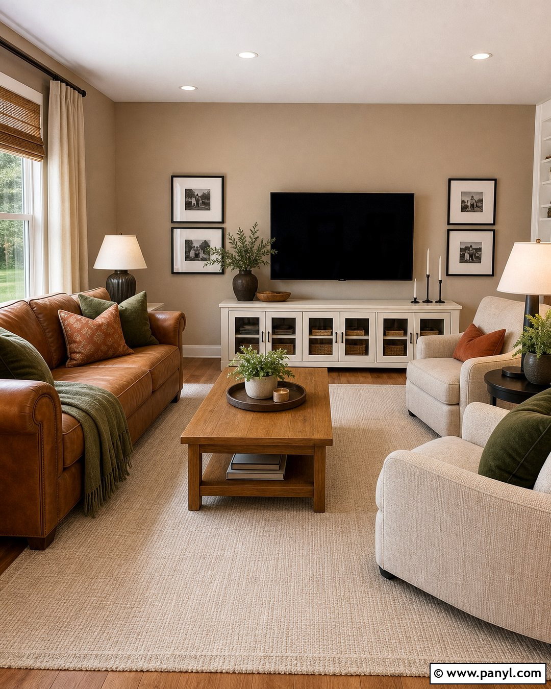Latte Family Room With Leather Sofa - 30 Latte Wall Color Ideas