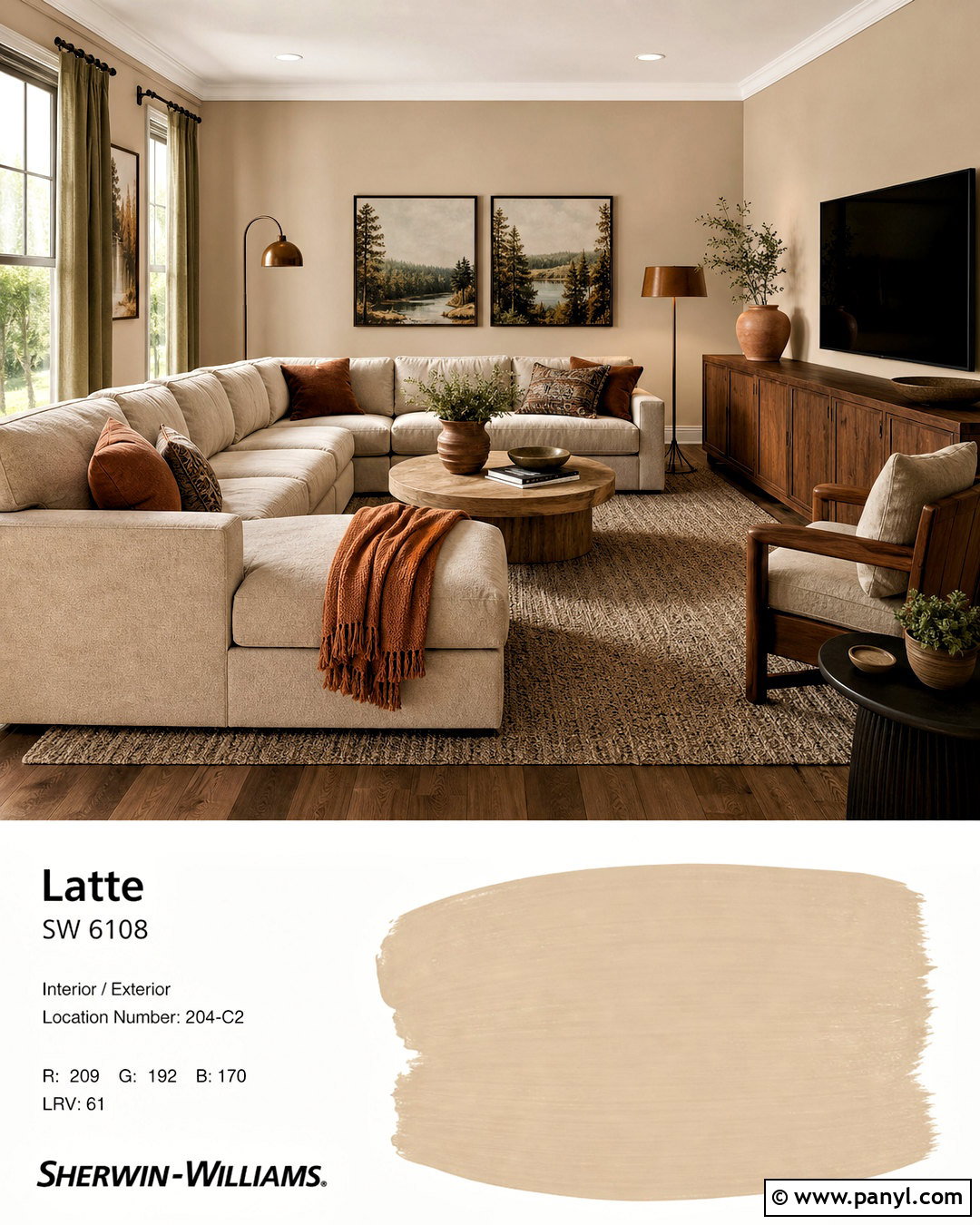 Latte Family Room With Rust Accents - 20 latte paint color ideas