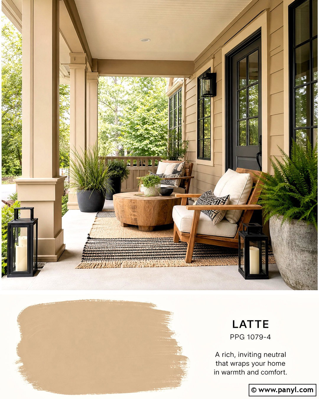 Latte Front Porch With Charcoal Accents - 20 latte paint color ideas
