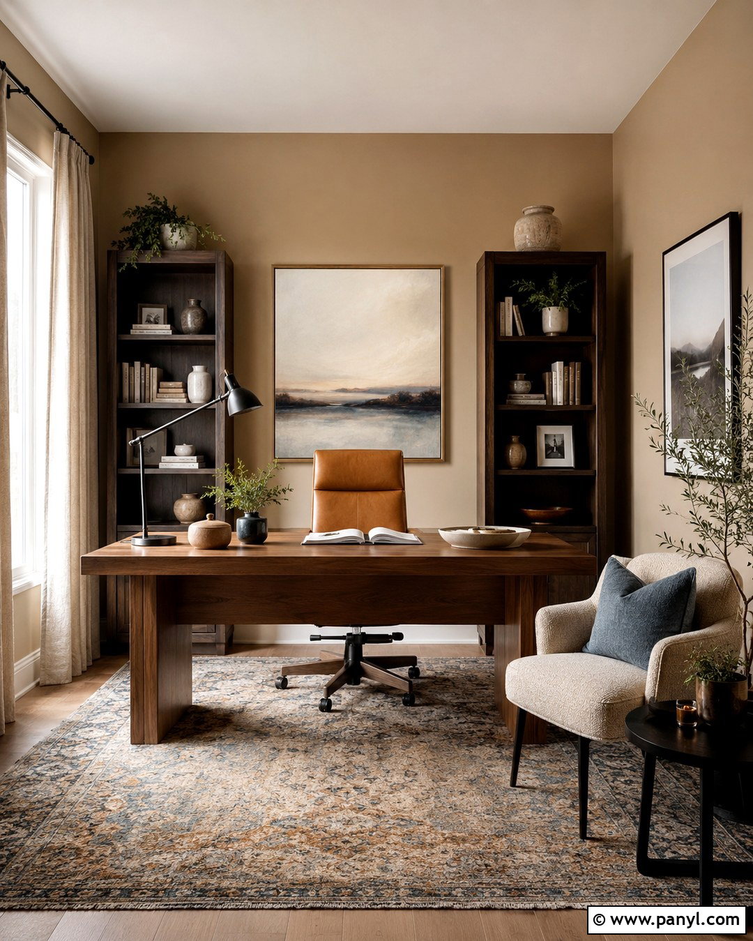 Latte Home Office With Dark Wood - 20 Late Color Wall Ideas