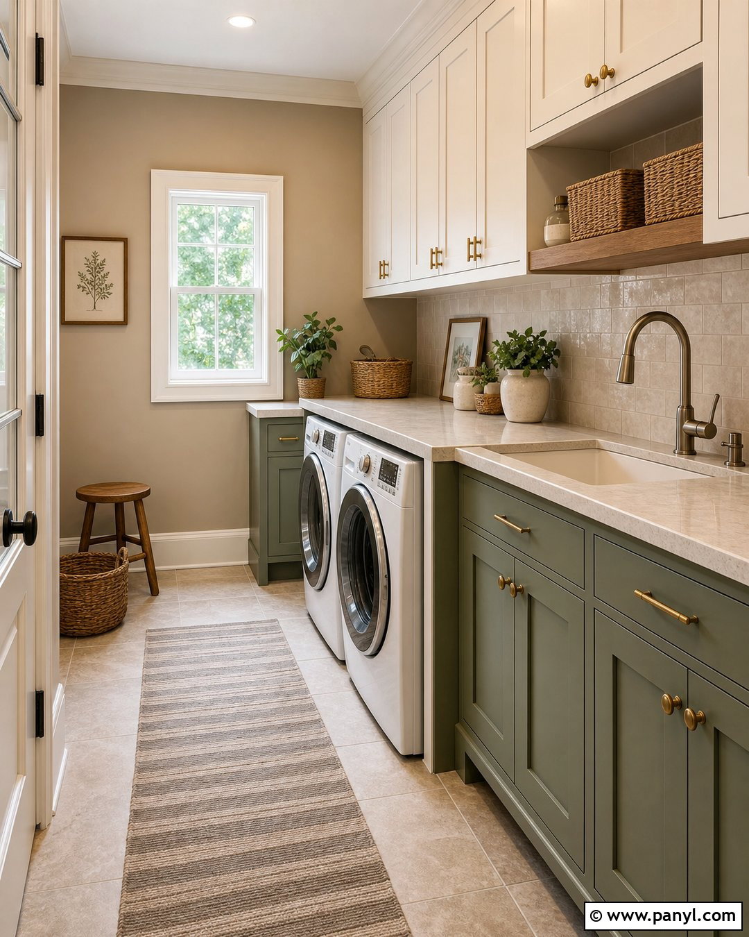 Latte Laundry Room With Green Cabinets - 30 Latte Wall Color Ideas