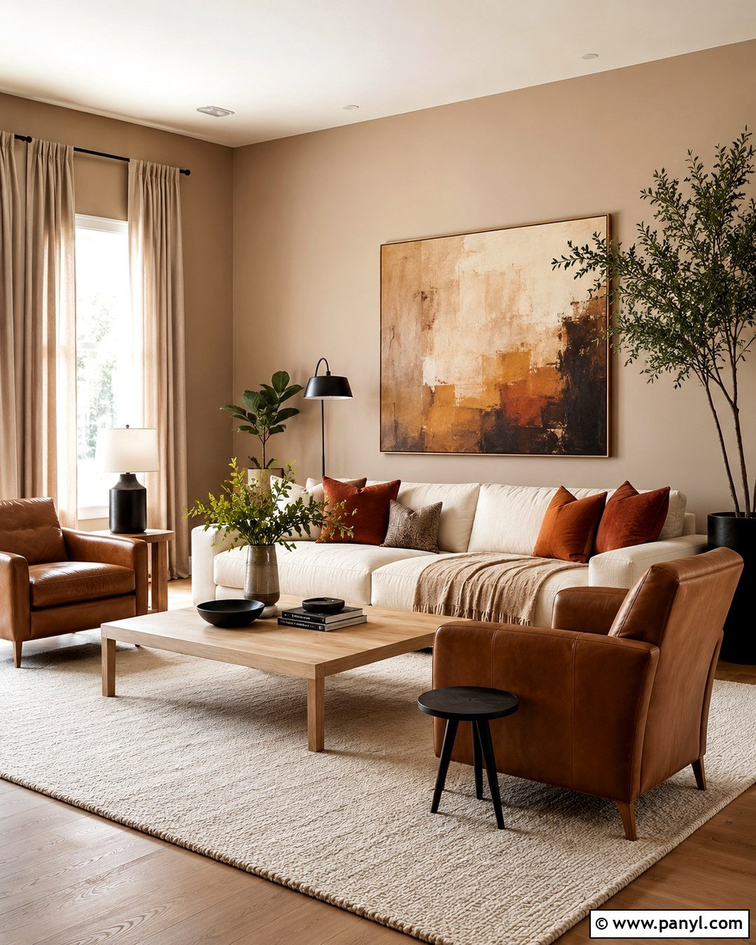 Latte Living Room With Cream Sofa - 20 Late Color Wall Ideas